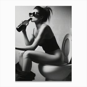 Woman Sitting On Toilet Canvas Print