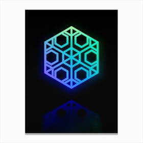 Neon Blue and Green Abstract Geometric Glyph on Black n.0458 Canvas Print