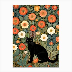 William Morris Black Cat In Flowers Canvas Print