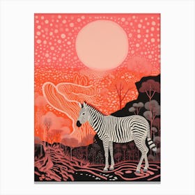 Zebra In The Wild Linocut Inspired 3 Canvas Print
