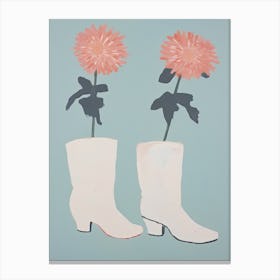 Painting Of Cowboy Boots With Pink Flowers, Pop Art Style Canvas Print