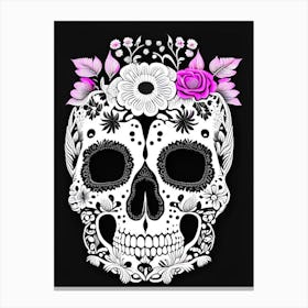 Skull With Floral Patterns Pink Doodle Canvas Print