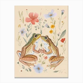 Folksy Floral Animal Drawing Frog 6 Canvas Print