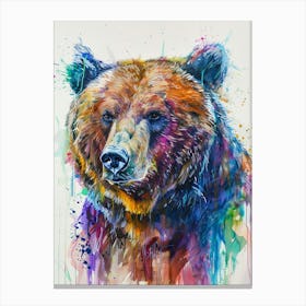 Grizzly Bear Colourful Watercolour 3 Canvas Print