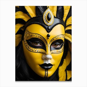 A Woman In A Carnival Mask, Yellow And Black (32) Canvas Print
