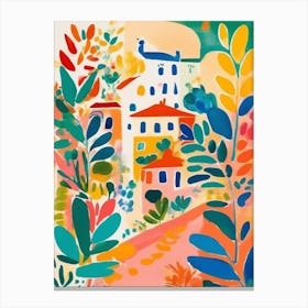 Cheerful villa with houses and plants Canvas Print