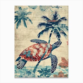 Sea Turtle & Palm Tree Silk Screen Inspired 2 Canvas Print