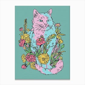 Cute Norwegian Cat With Flowers Illustration 4 Canvas Print