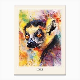 Lemur Colourful Watercolour 4 Poster Canvas Print