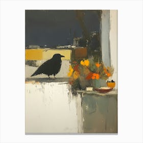 Crow On Window Sill Canvas Print