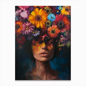 Portrait Woman Dark Flowers Floral Painting Poster Canvas Print