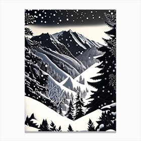 Snowflakes In The Mountains, Snowflakes, Linocut 3 Canvas Print