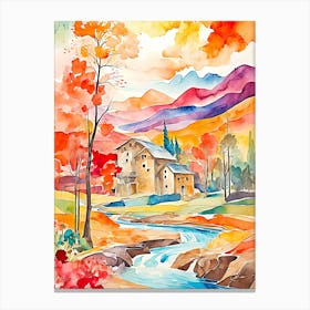 Watercolor Autumn Landscape Canvas Print