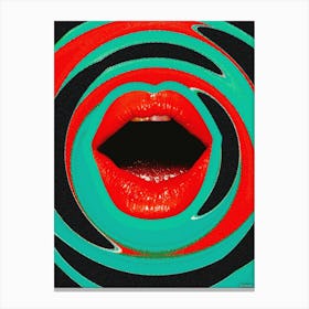 Red Mod Retro Lips Collage Green & Black Canvas Print