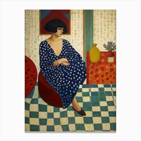 Woman In A Blue Dress Canvas Print