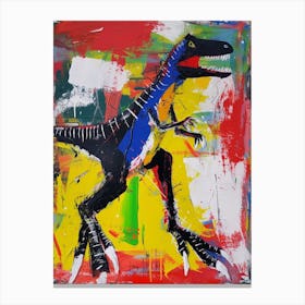 Abstract Paint Splash Primary Colour Dinosaur 4 Canvas Print