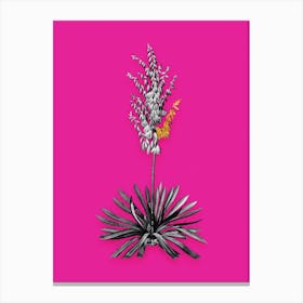 Vintage Adams Needle Black and White Gold Leaf Floral Art on Hot Pink Canvas Print