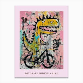 Dinosaur On A Bike Pink Purple Graffiti Style Illustration 1 Poster Canvas Print