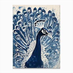 Navy & Cream Peacock Portrait 2 Canvas Print