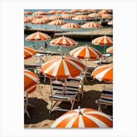 Orange And White Umbrellas On The Beach Canvas Print