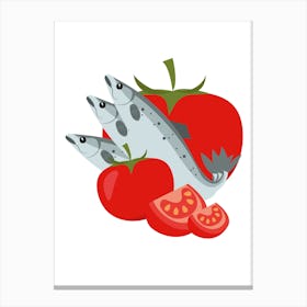 Salmon And Tomatoes Vector Illustration. Canvas Print