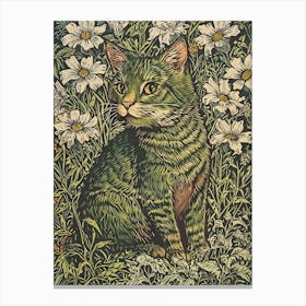 Green Cat In Daisies Canvas Print