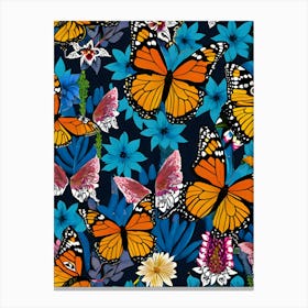 Seamless Pattern With Butterflies And Flowers 17 Canvas Print