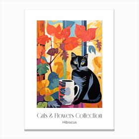 Cats & Flowers Collection Hibiscus Flower Vase And A Cat, A Painting In The Style Of Matisse 0 Canvas Print