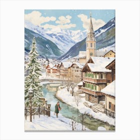 Vintage Winter Illustration Lech Austria 6 Canvas Print