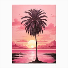 Pink Palm Tree Sunset Art Print 2 Canvas Print