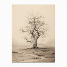 Neutral Rustic Tree Sketch Canvas Print