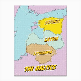 Pop Art Map Of The Baltics Canvas Print