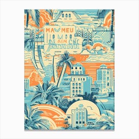 Miami Beach, Florida, California, Inspired Travel Pattern 2 Canvas Print