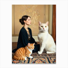 Portrait Of A Woman With Cats Canvas Print