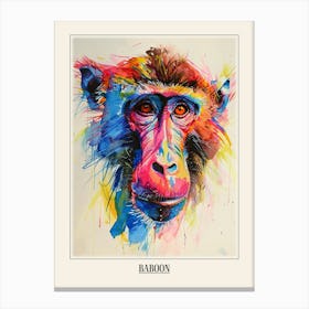 Baboon Colourful Watercolour 1 Poster Canvas Print