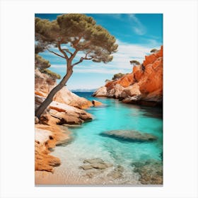 Cala Estreta Beach Costa Brava Spain Mediterranean Style Illustration 2 Canvas Print
