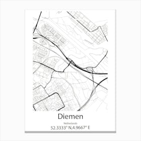 Diemen,Netherlands Minimalist Map Canvas Print