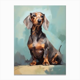 Dachshund Dog, Painting In Light Teal And Brown 0 Canvas Print