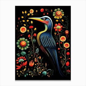 Folk Bird Illustration Cormorant 3 Canvas Print