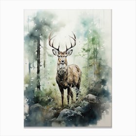 Deer, Japanese Brush Painting, Ukiyo E, Minimal 3 Canvas Print