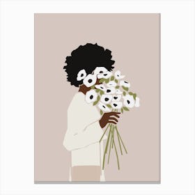 Afro Faceless Portrait Woman Holding Flowers Toile