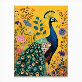 Whimsical Floral Portrait Of A Peacock 2 Canvas Print