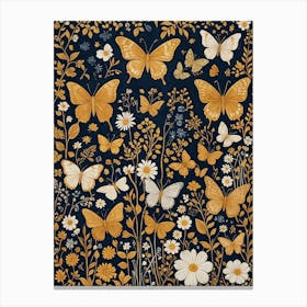 Gold and White Butterflies on Navy Background Canvas Print