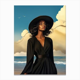 Illustration of an African American woman at the beach 128 Canvas Print
