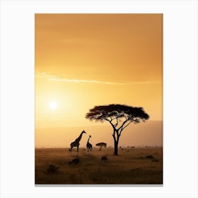 Giraffes In The Savannah 1 Canvas Print