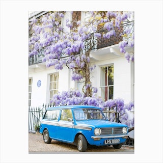 Blue Car Wisteria London Canvas Print