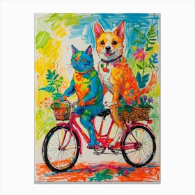 Two Cats On A Bicycle Canvas Print