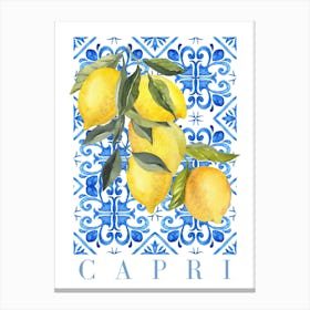 Lemon Blue Tiles Print Canvas Print