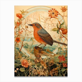 European Robin 3 Detailed Bird Painting Canvas Print