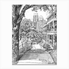 Rainey Street Historic District Austin Texas Black And White Drawing 3 Canvas Print